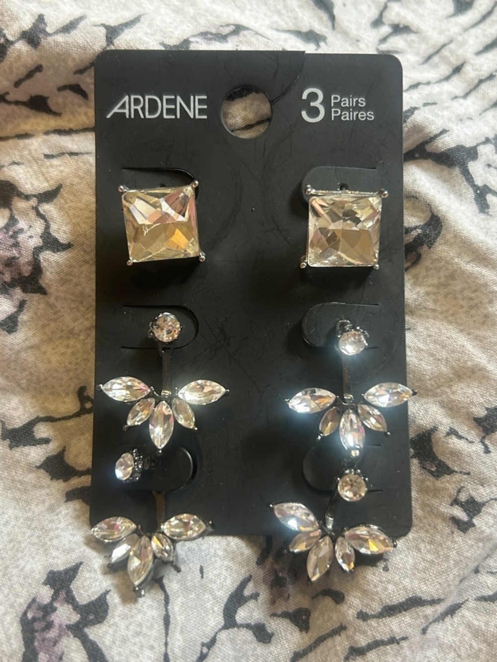 Y2K Ardene Silver Tone Clear Crystal Earring Set Glam vintage